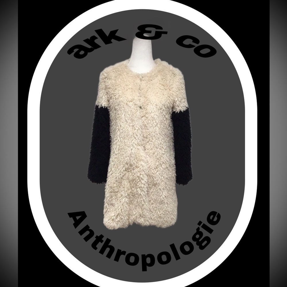 NEW Anthropologie ark & co. Furry Polyester Two-Tone Teddy Coat,‎ Size Small